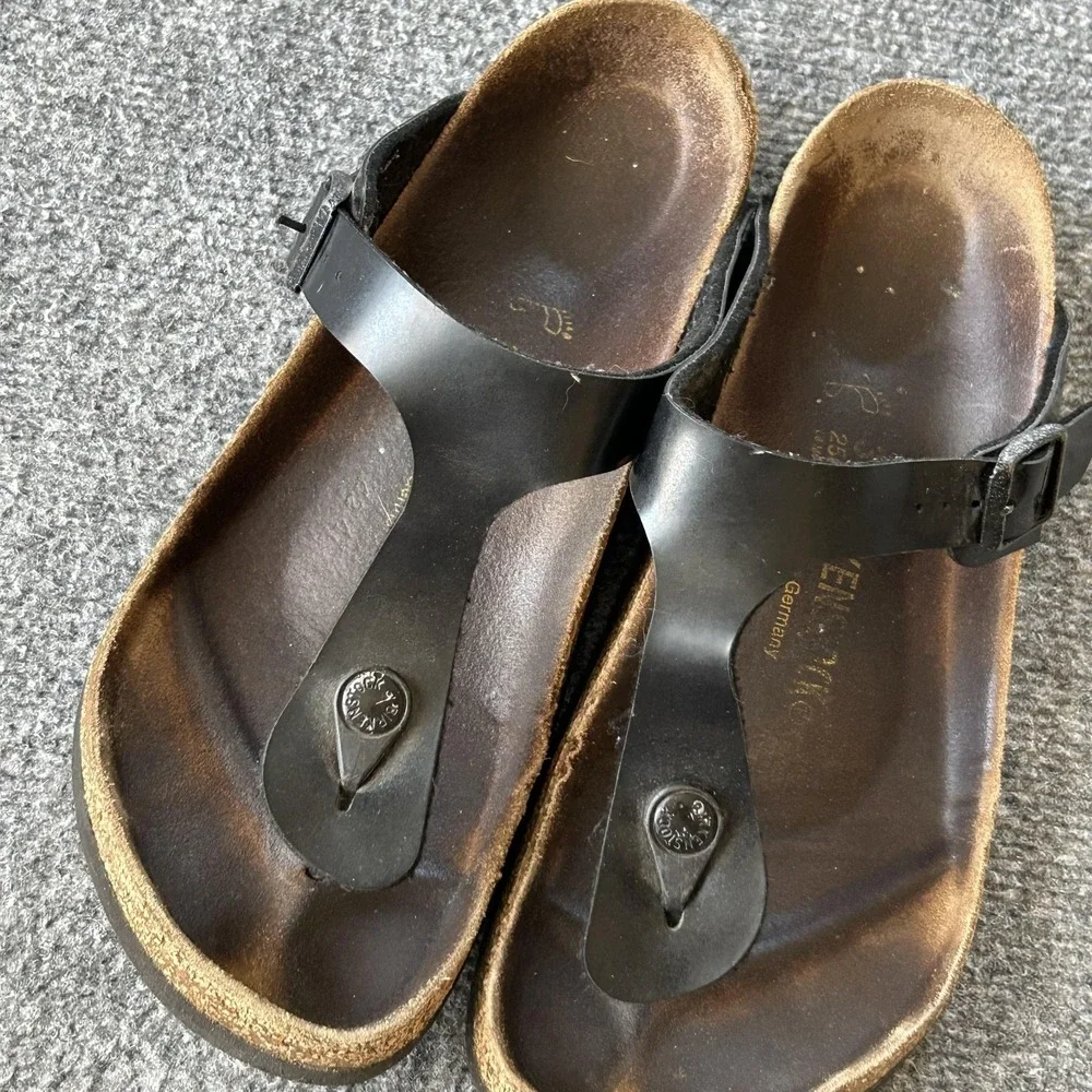 Birkenstock Gizeh Sandals Shoes Womens‎ Size 8 Black Leather Thong Flat Comfort